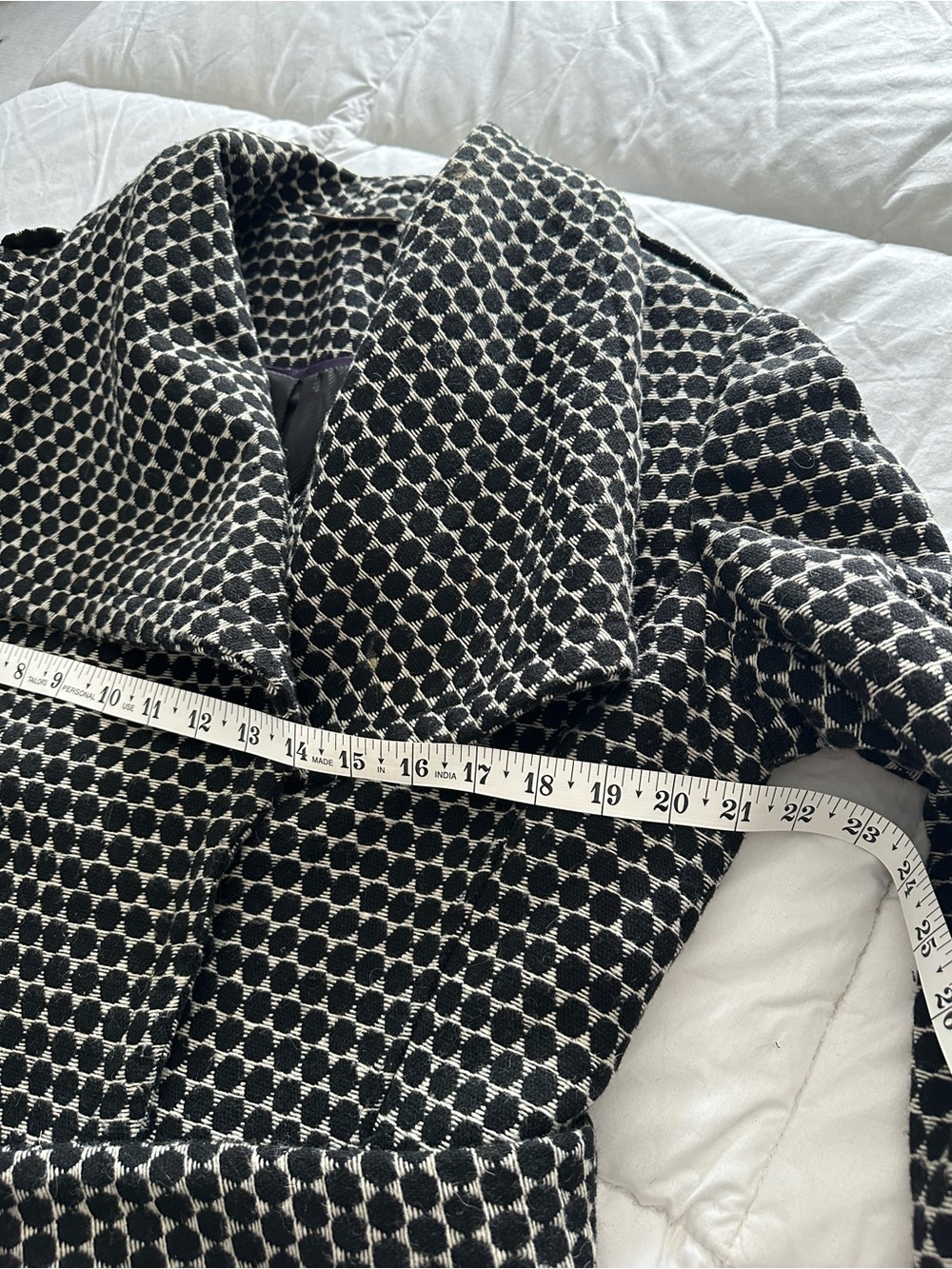 Kenar Black & White Patterned Belted Trench Jacket Size 12 - Picture 7 of 15